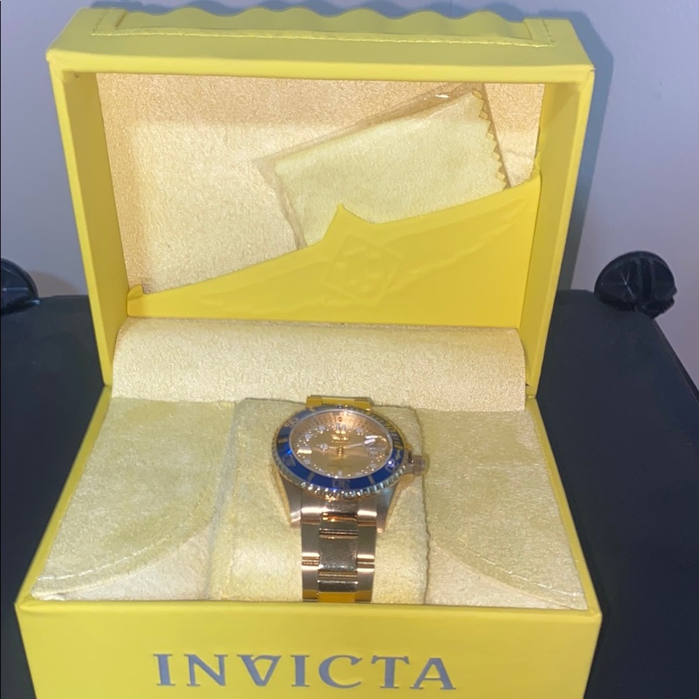 Invicta Gold Watch with Blue Accents